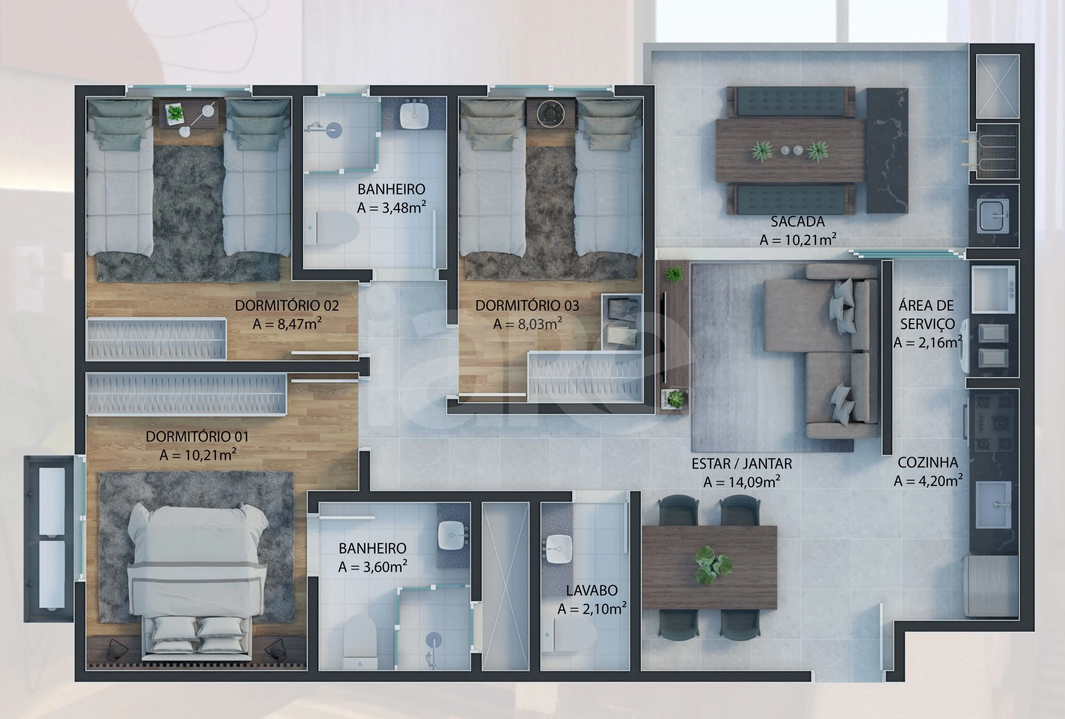 Planta — Apartamento 83 m²