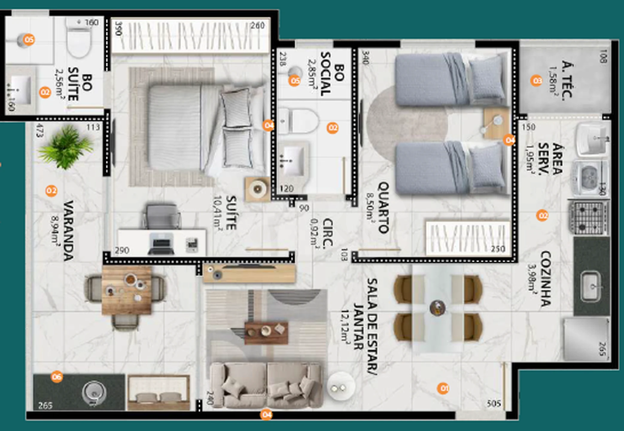 Planta — Apartamento 61,16 m²