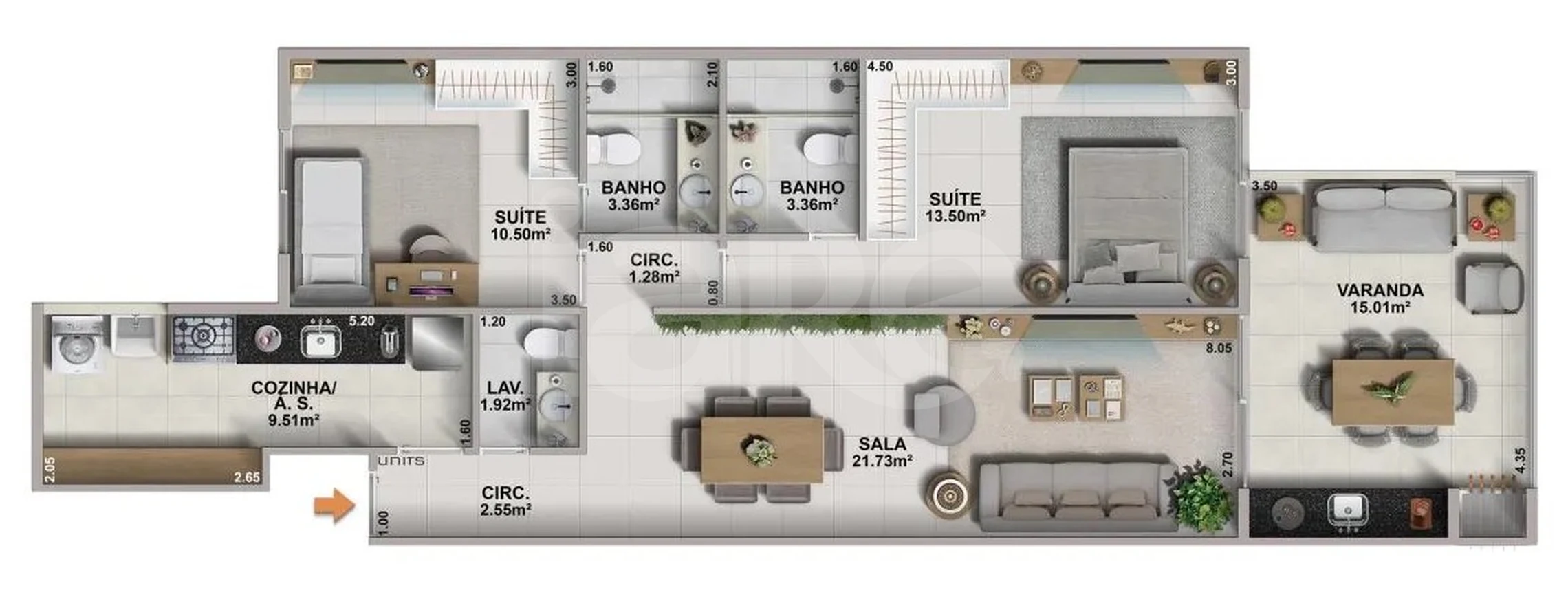 Planta — Apartamento 92,25 m²