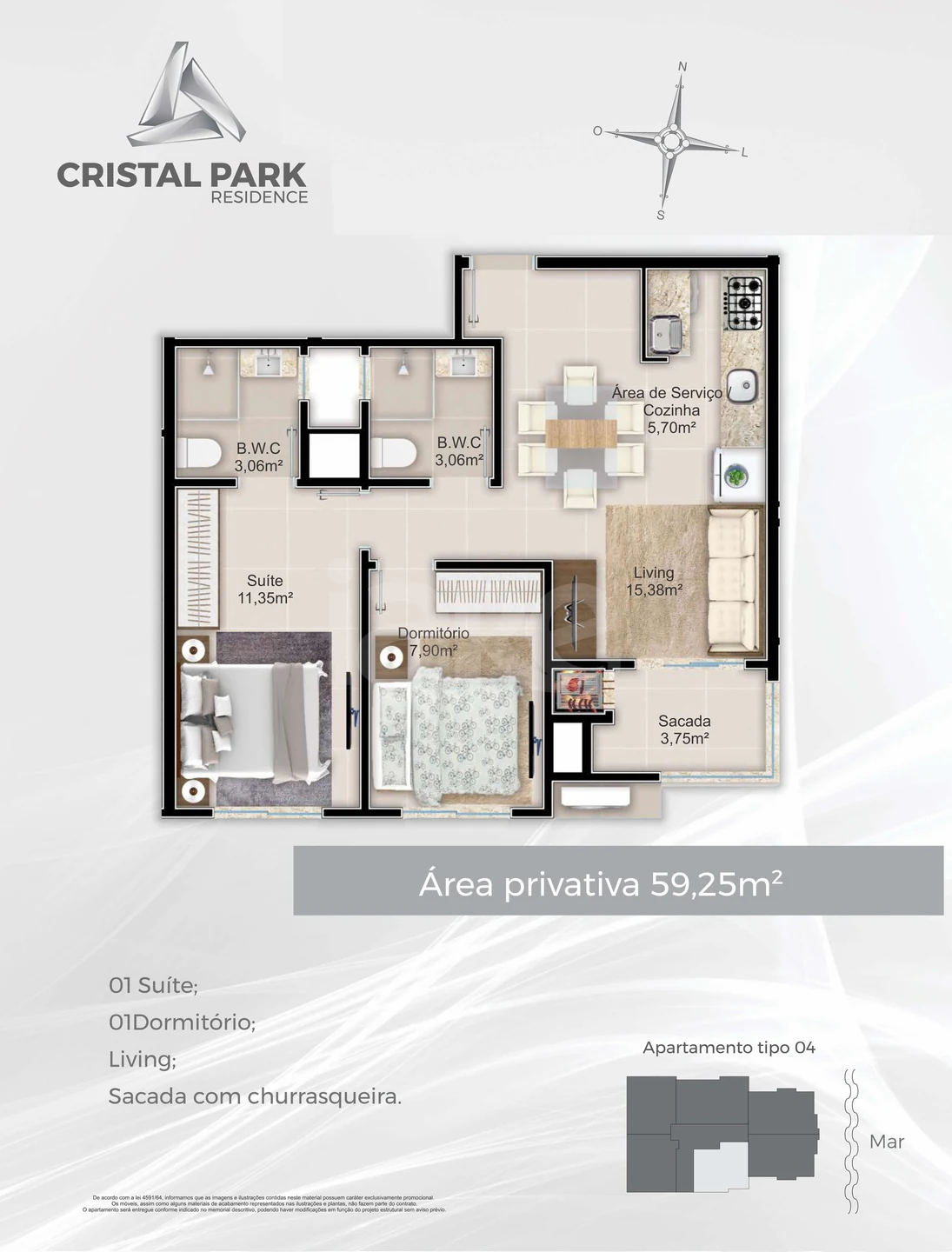 Planta — Apartamento 59,25 m²