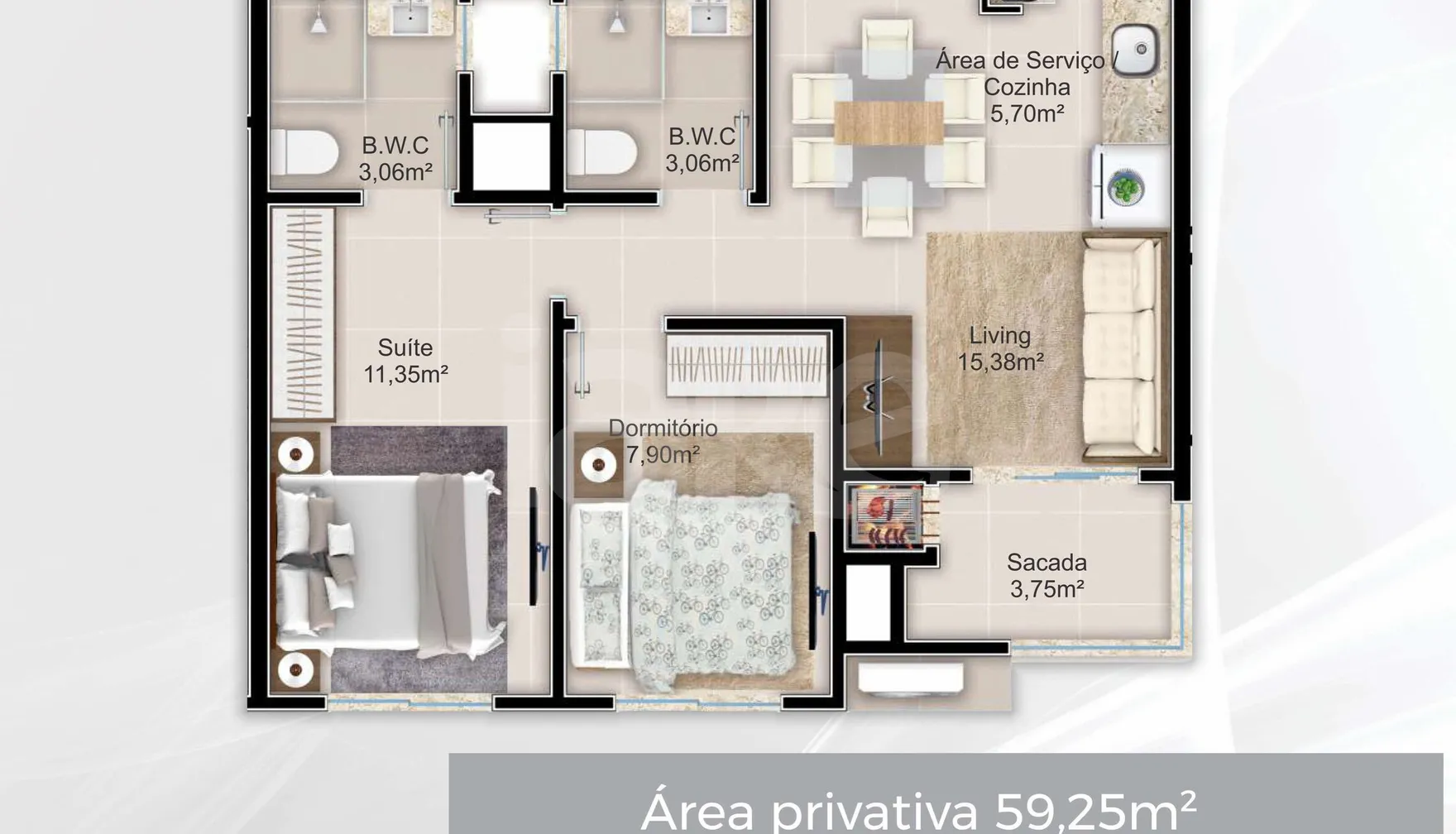Planta — Apartamento 59,25 m²