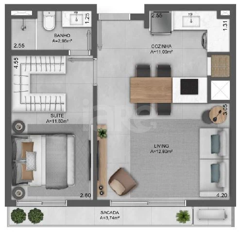 Planta — Apartamento 47,51 m²