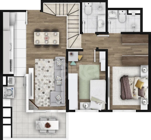 Planta — Cobertura Duplex 158,29 m² · 1º pavimento