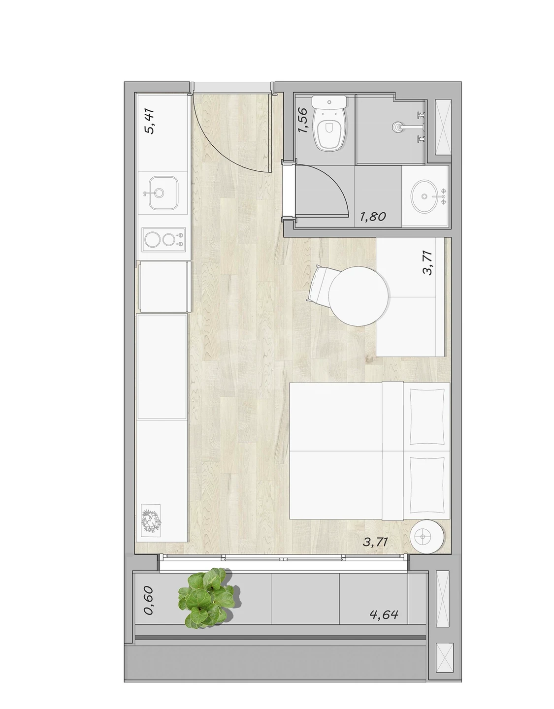 Planta — Studio 27,88 m²