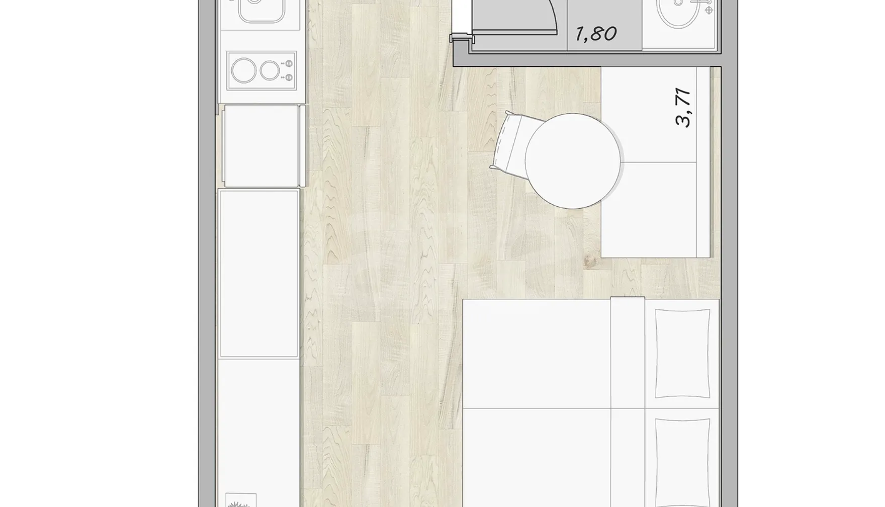Planta — Studio 27,88 m²