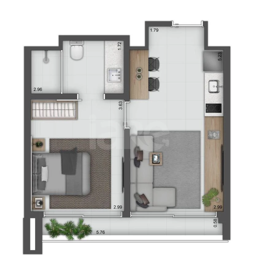 Planta — Planta 02 - 1 dorm 43m²