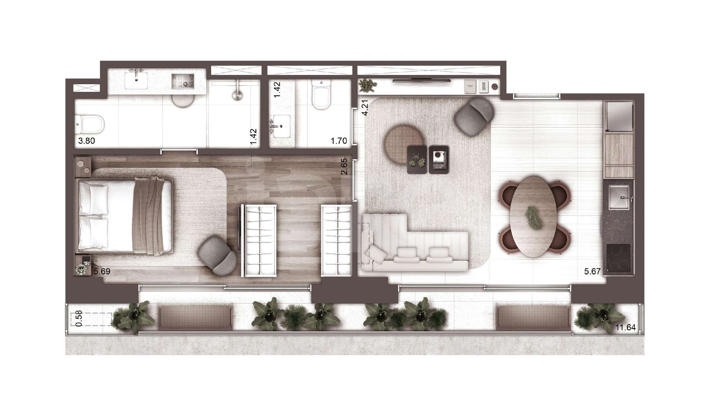 Planta — Garden 53,8 m²