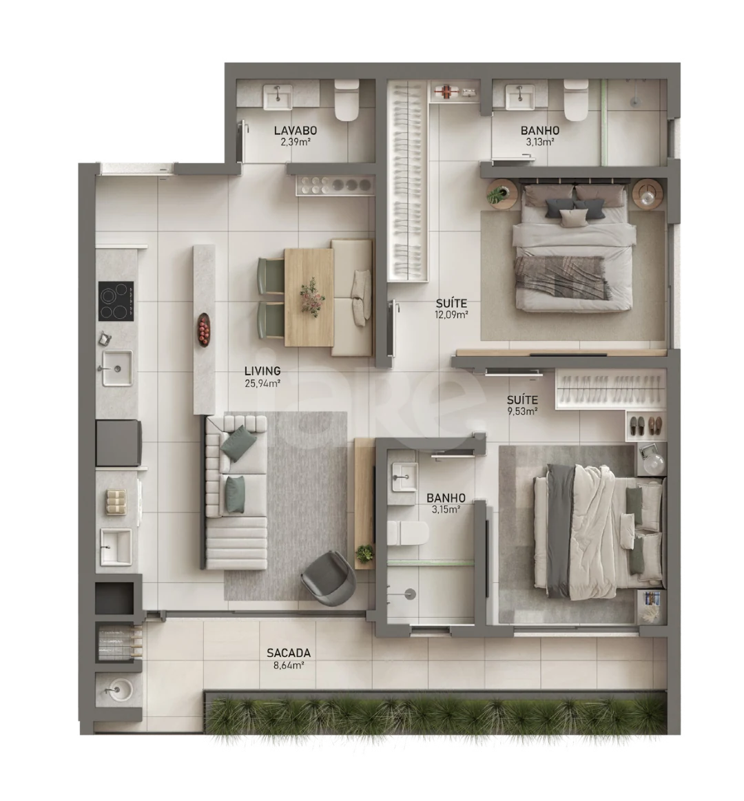 Planta — Apartamento 75,55 m²