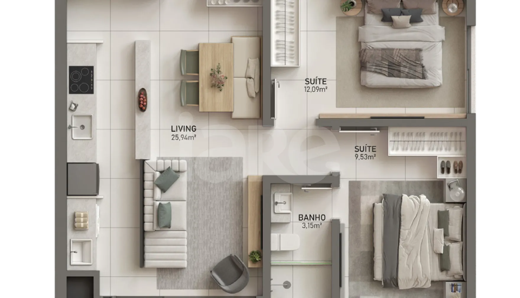 Planta — Apartamento 75,55 m²