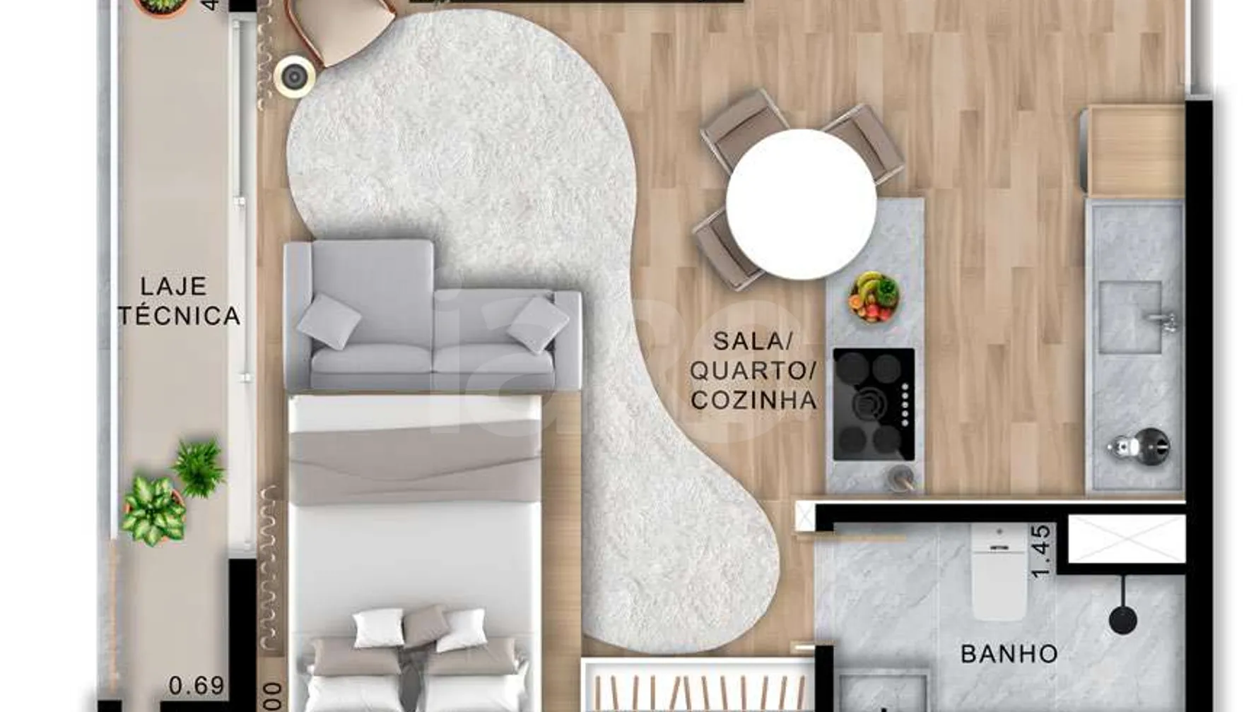 Planta — Studio 35,04 m²