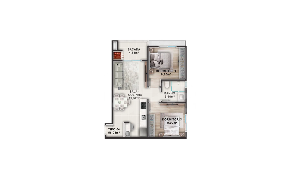 Planta — Apartamento 56 m²