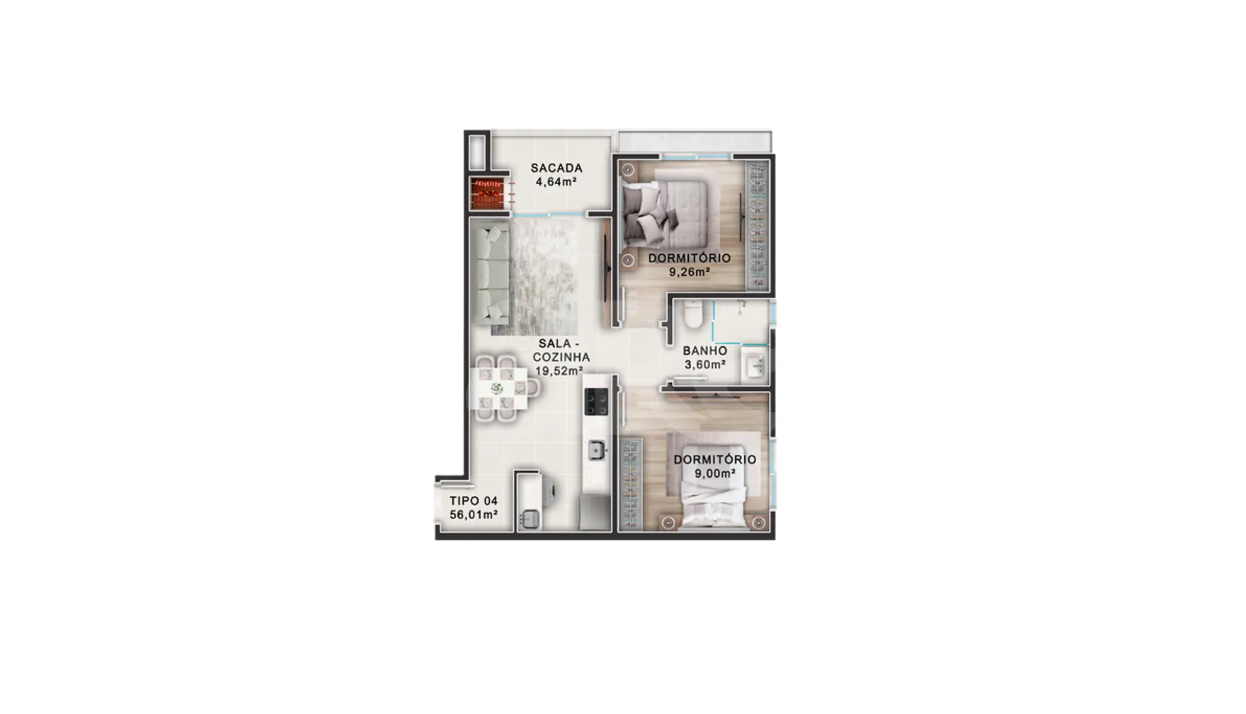 Planta — Apartamento 56 m²