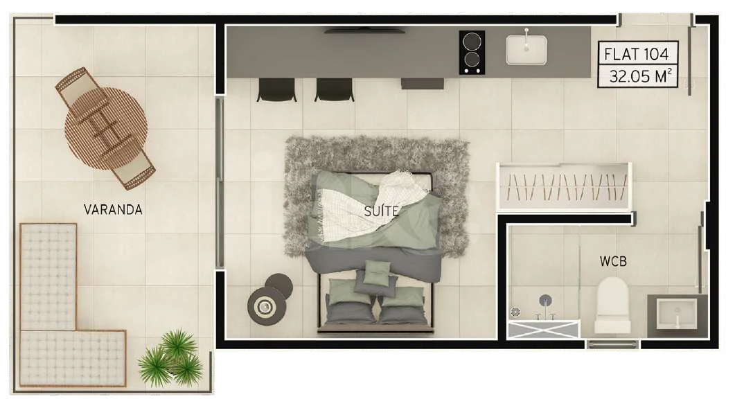 Planta — Studio 32,05 m²