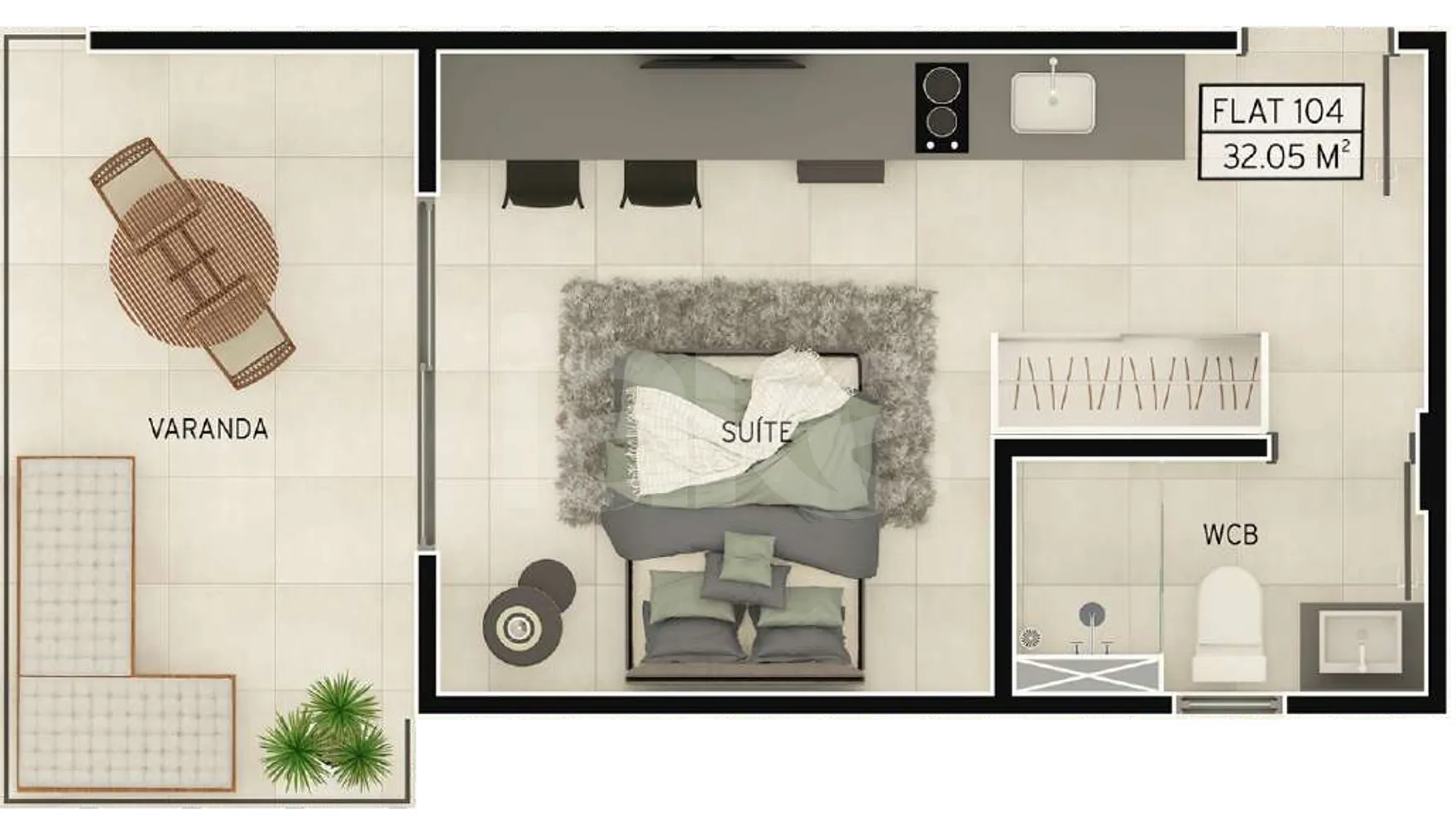 Planta — Studio 32,05 m²
