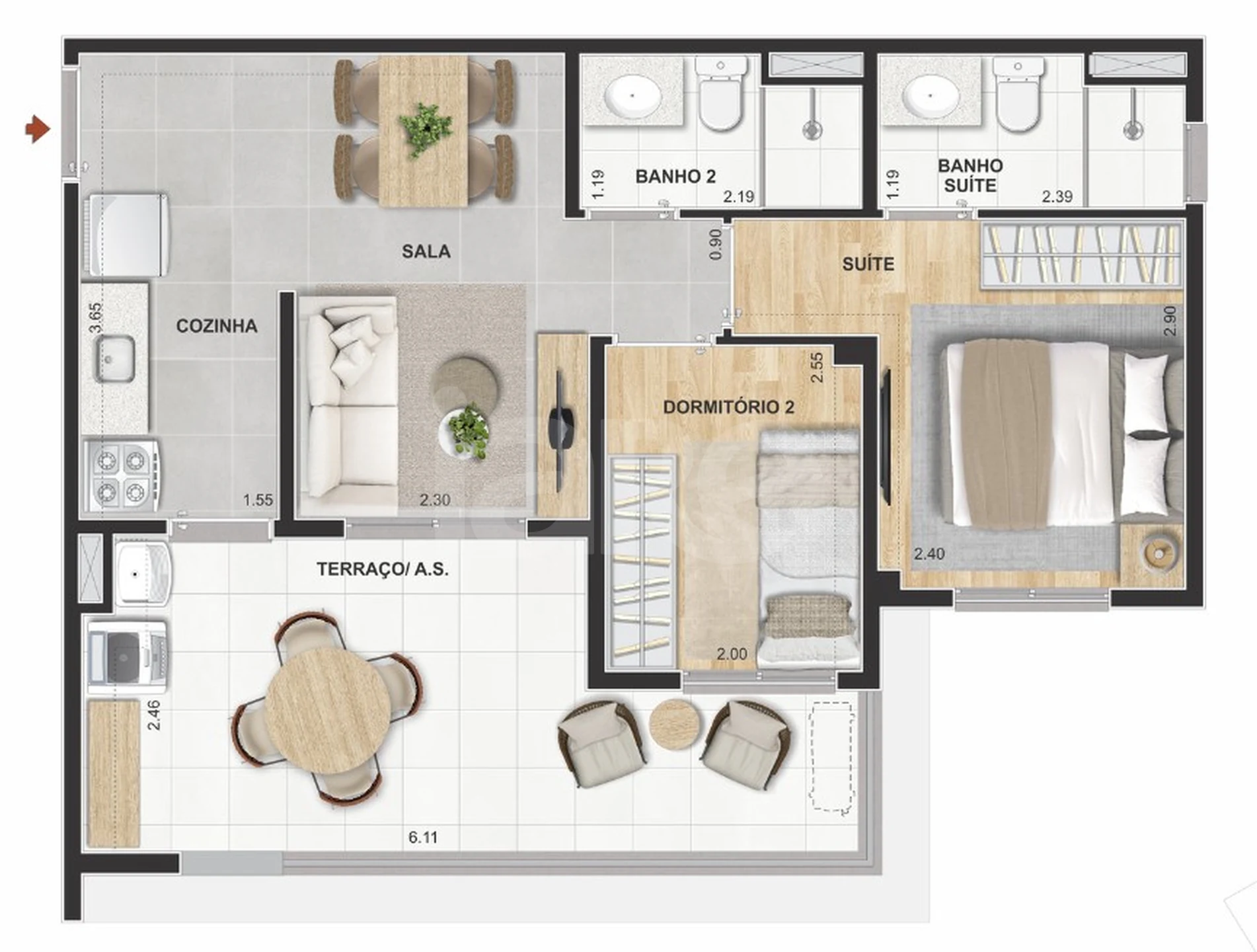 Planta — Apartamento 53 m²