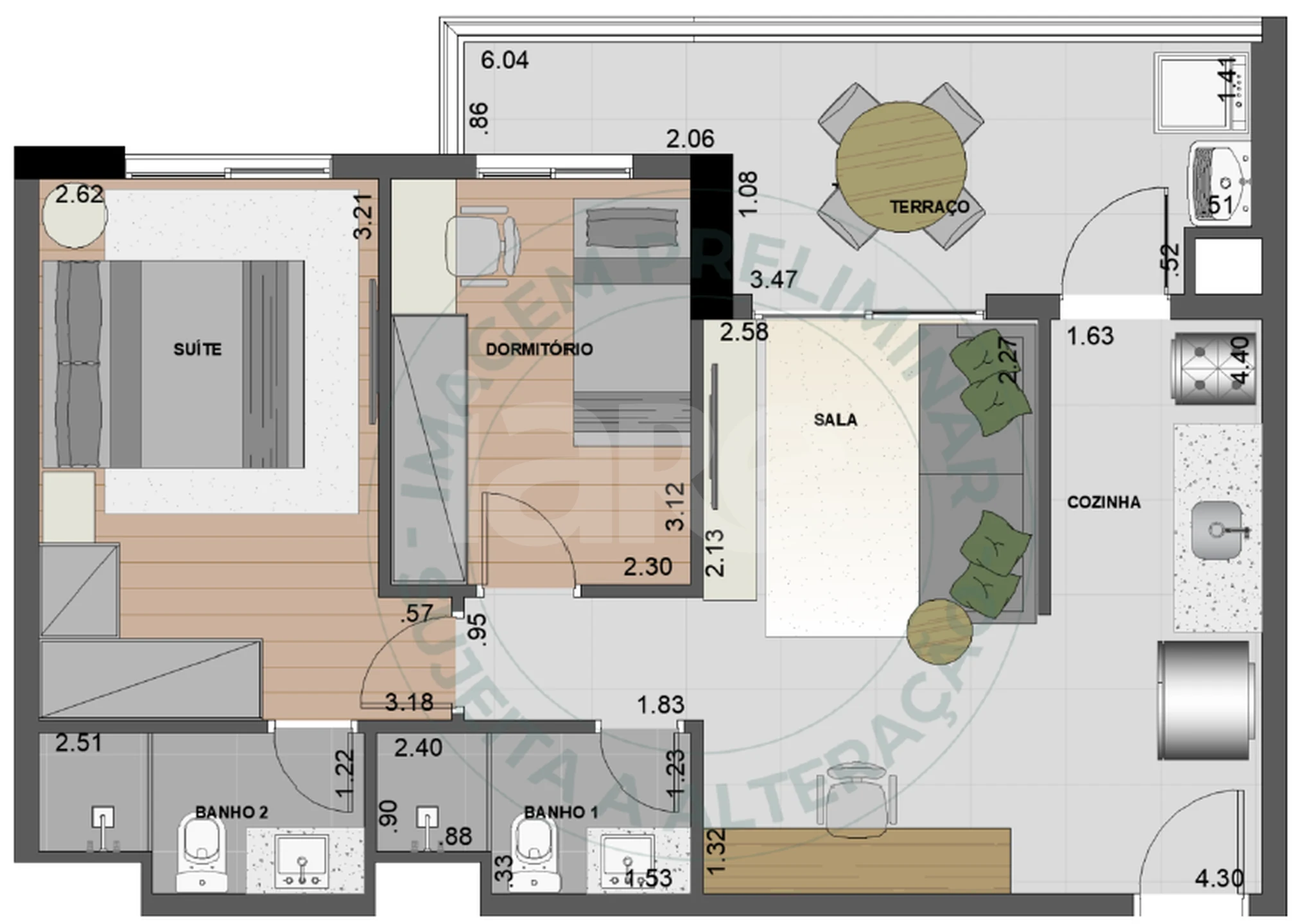 Planta — Apartamento 62,19 m²