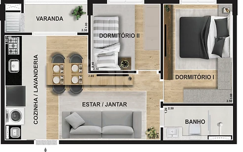 Planta — Apartamento 45,87 m²