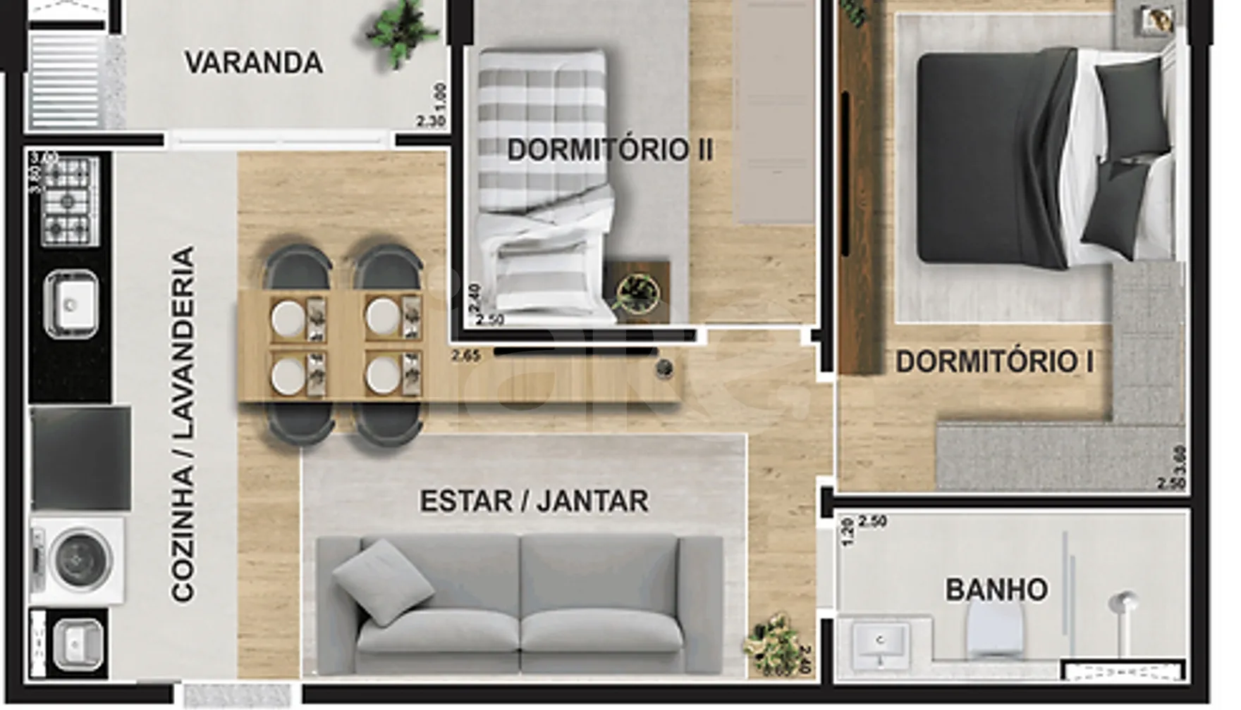Planta — Apartamento 45,87 m²