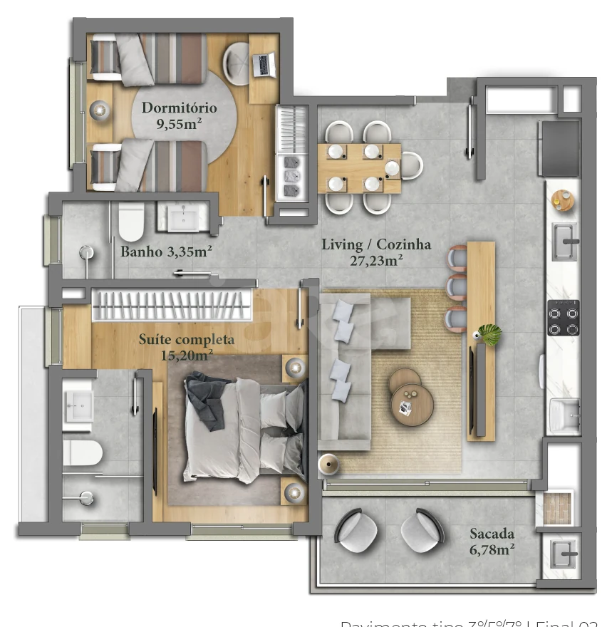 Planta — Apartamento 74,53 m²