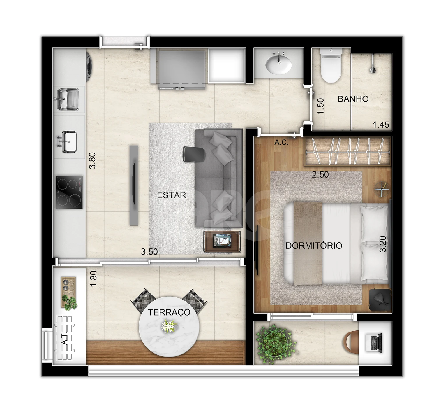 Planta — Apartamento 38,8 m²