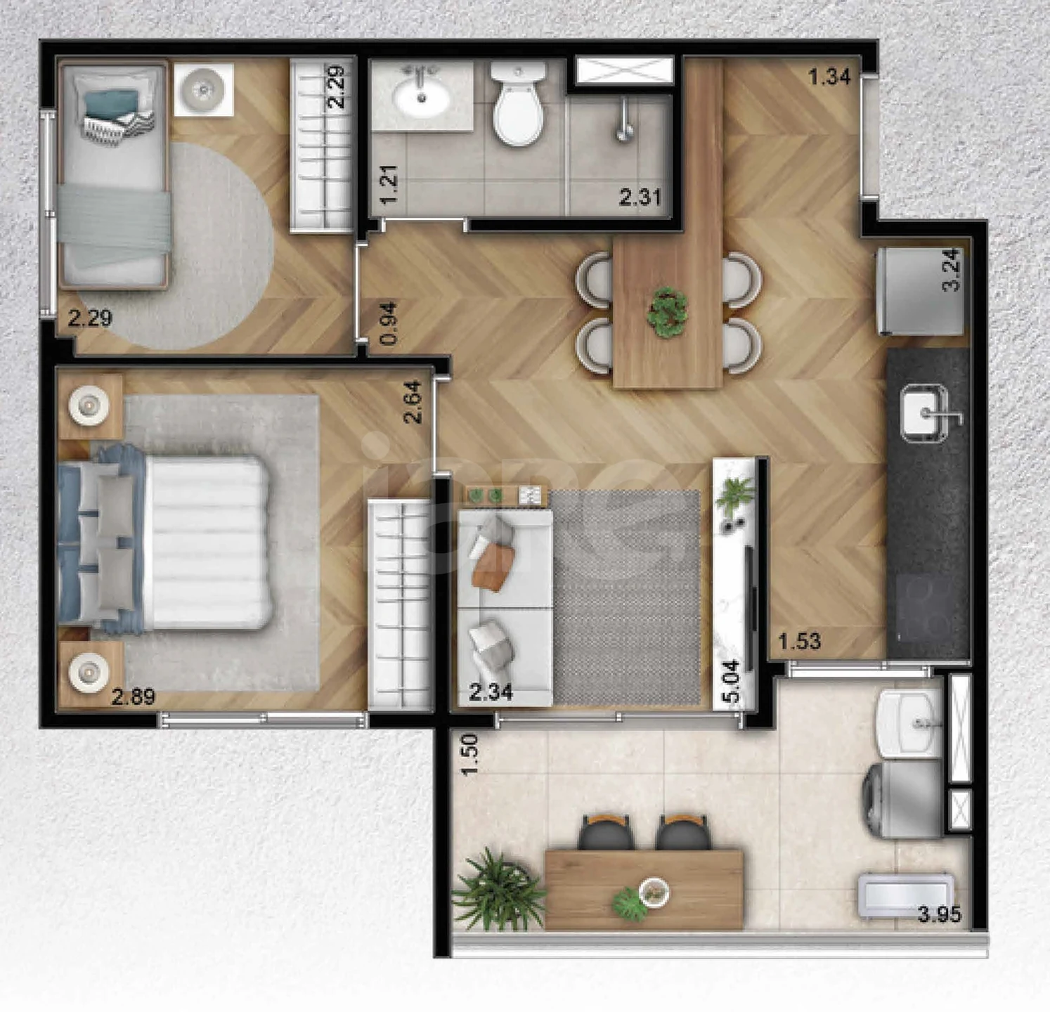 Planta — Apartamento 43,85 m²