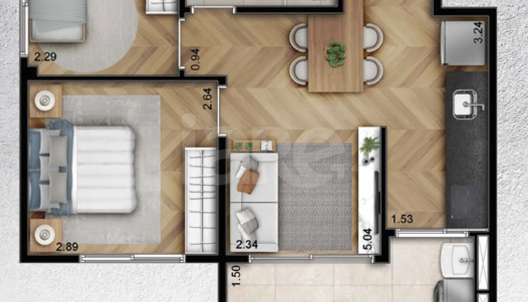 Planta — Apartamento 43,85 m²