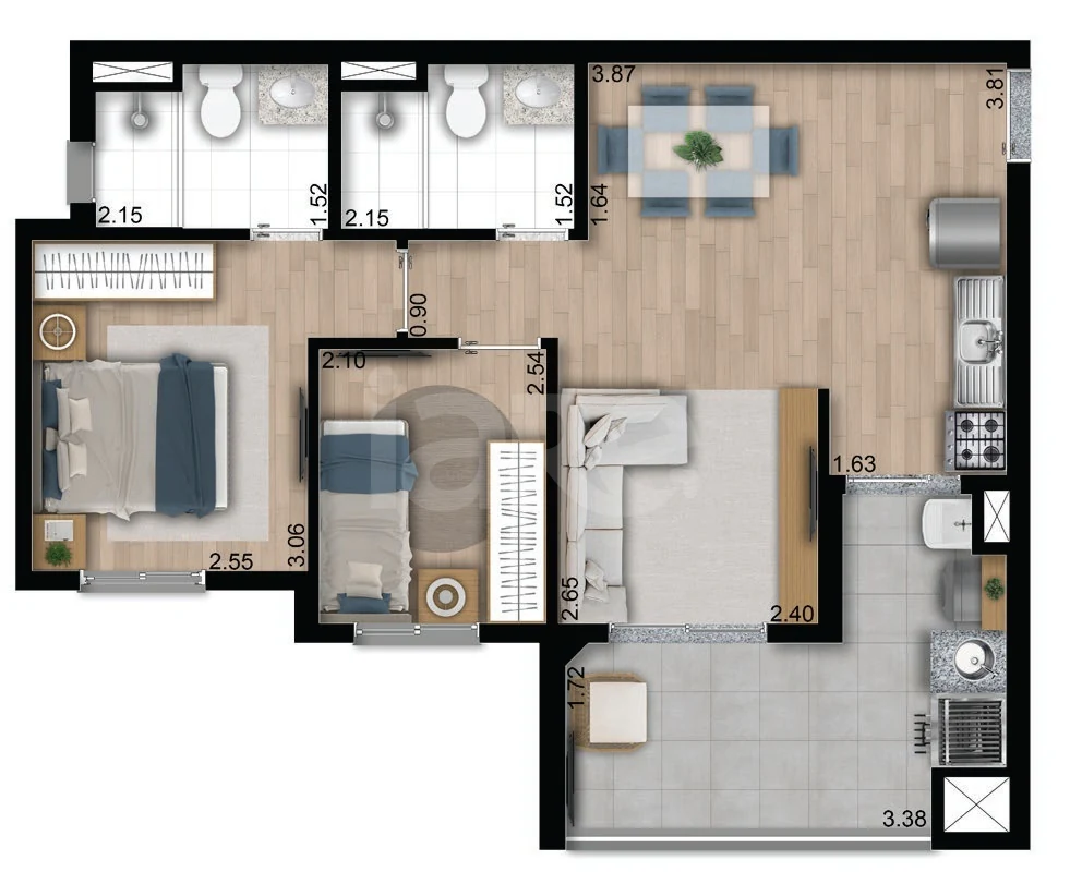 Planta — Apartamento 56,52 m²