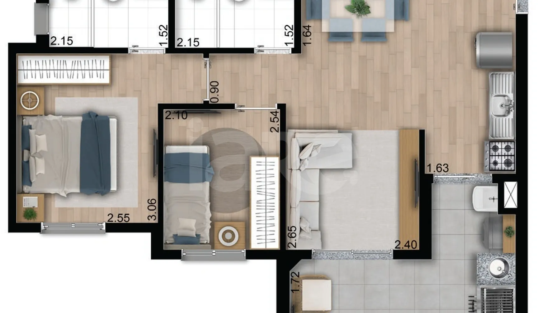 Planta — Apartamento 56,52 m²