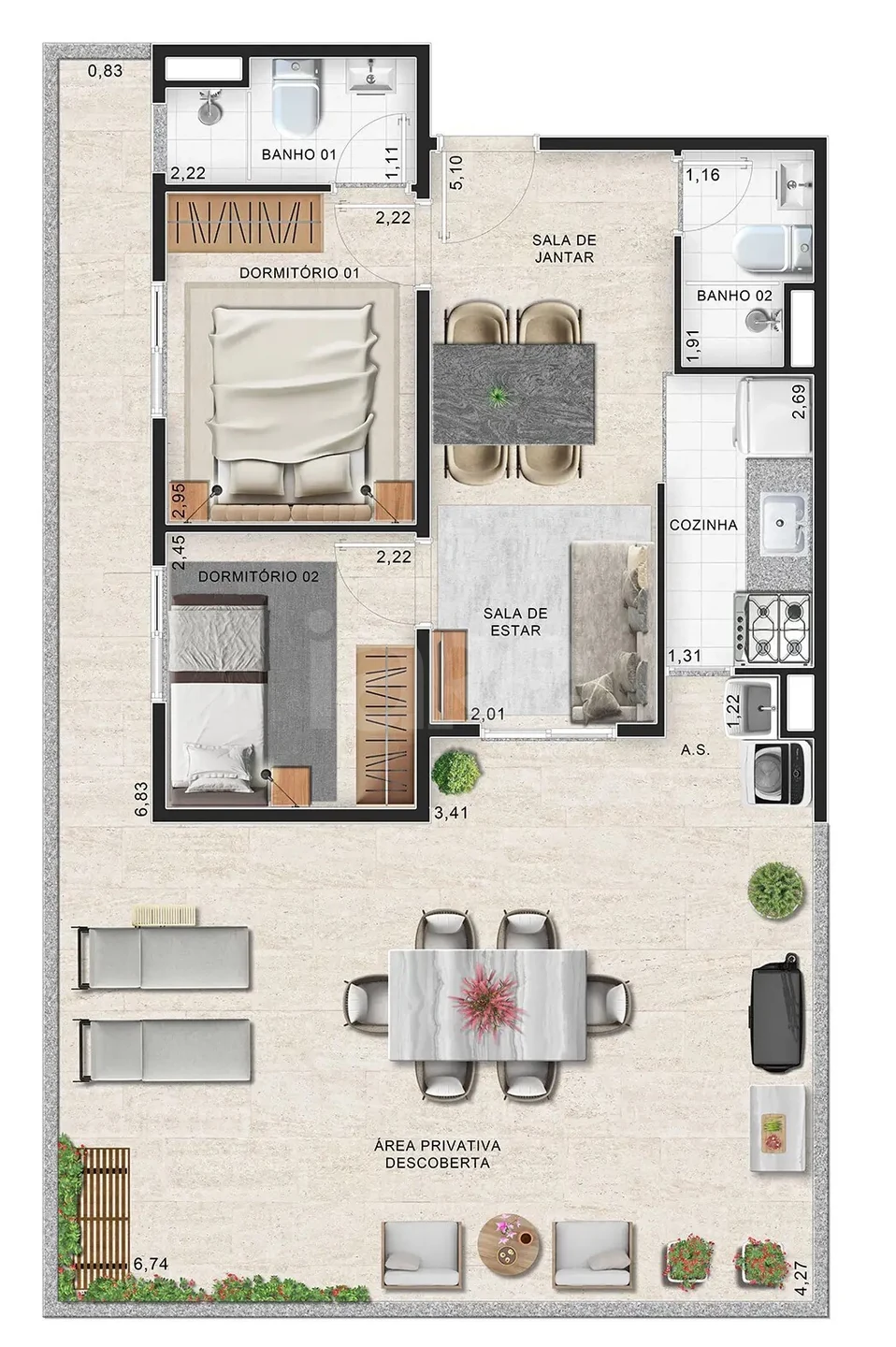 Planta — Garden 74,55 m²