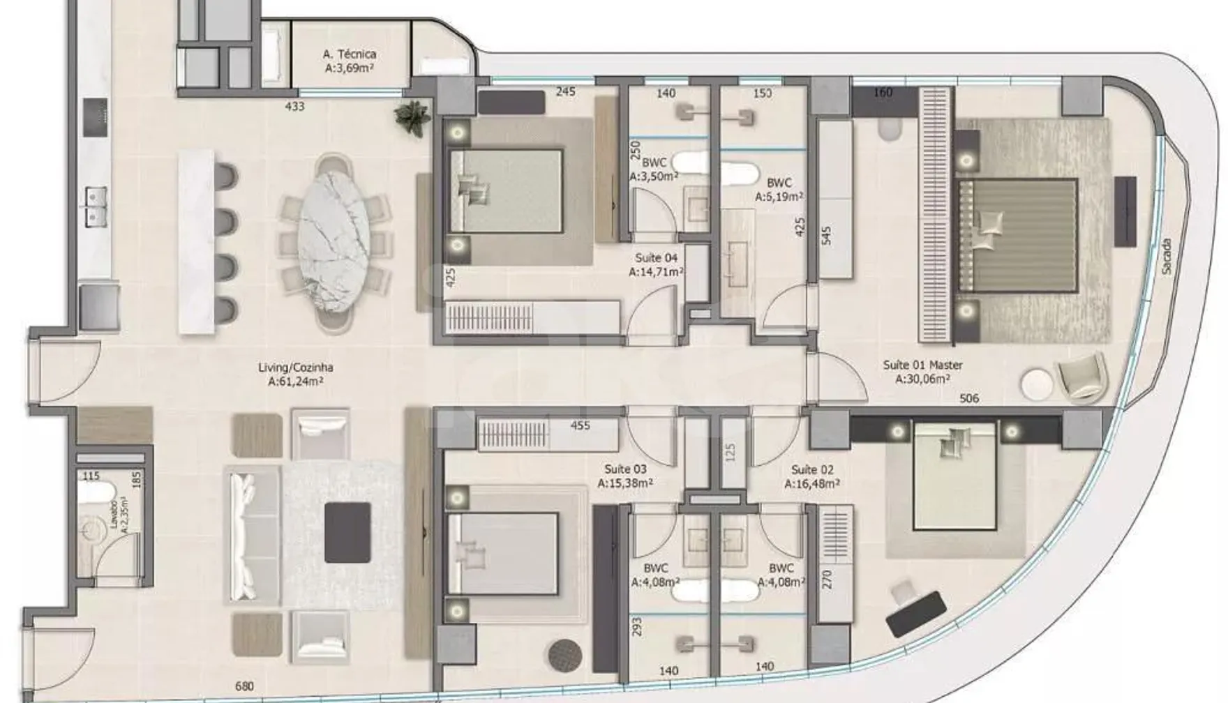 Planta — Apartamento 204 m²