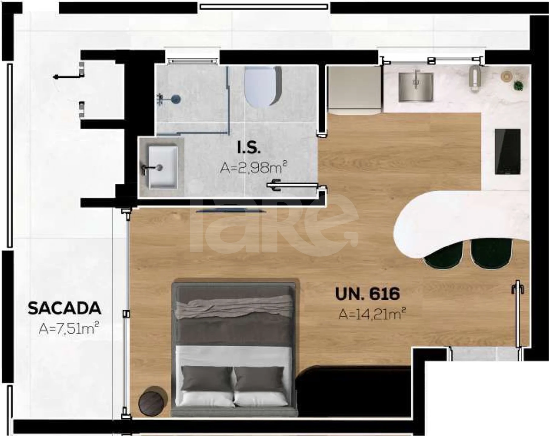 Planta — Studio 28,39 m²