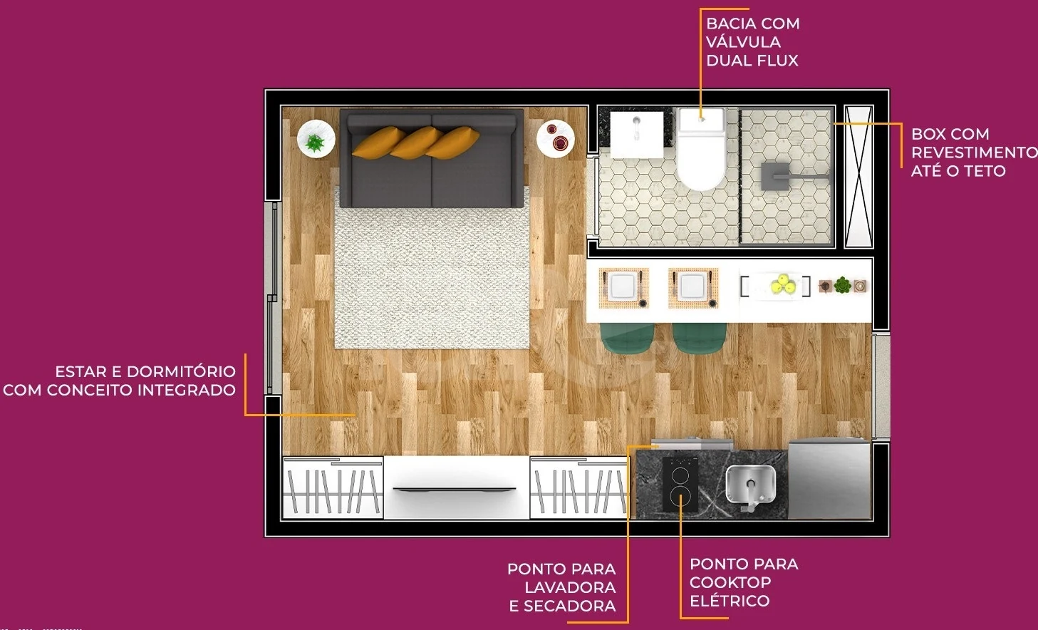 Planta — Studio 16,98 m²