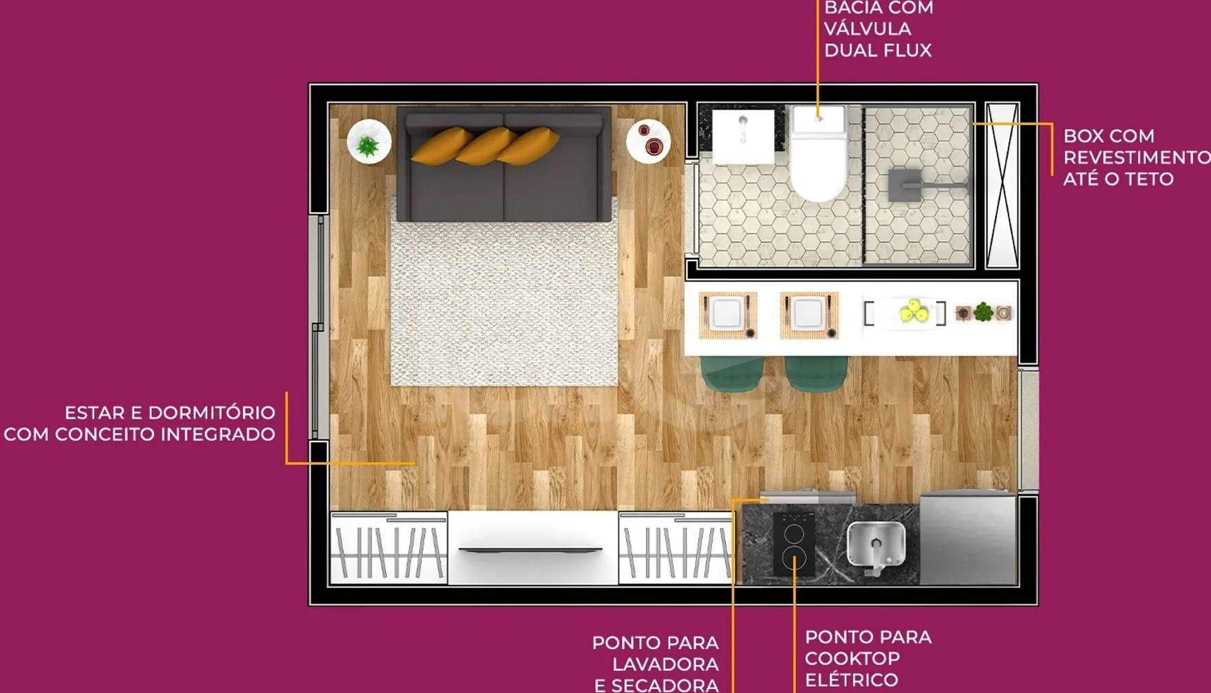 Planta — Studio 16,98 m²