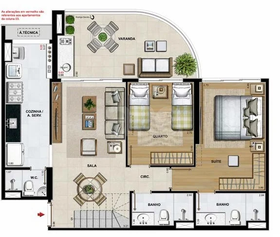 Planta — Cobertura Duplex 158,16 m² · 1º pavimento