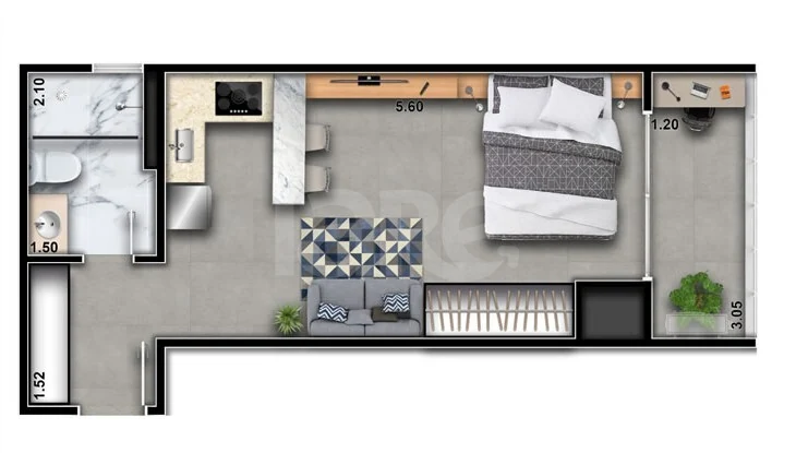 Planta — Studio 29,63 m²