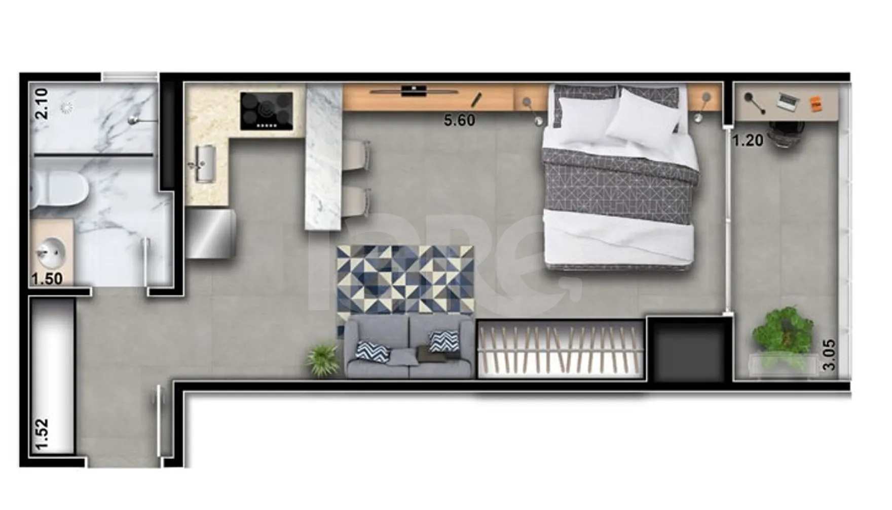 Planta — Studio 29,63 m²