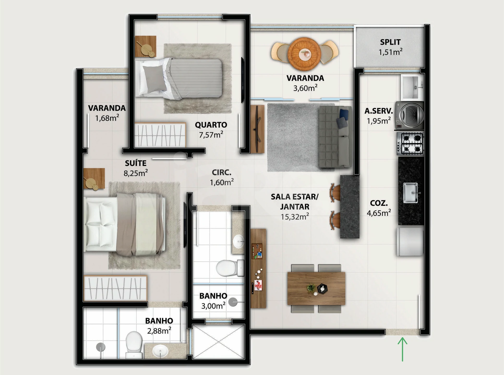Planta — Apartamento 59,52 m²
