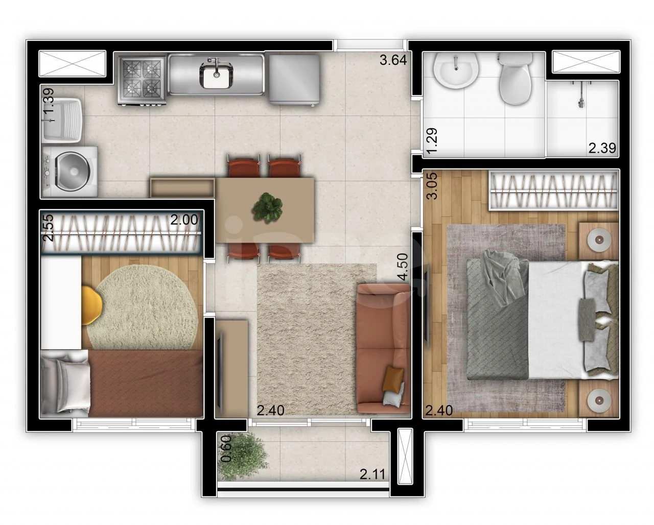 Planta — Apartamento 36,72 m²