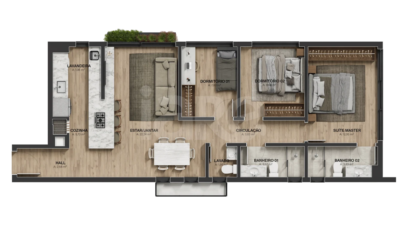 Planta — Apartamento 93,87 m²