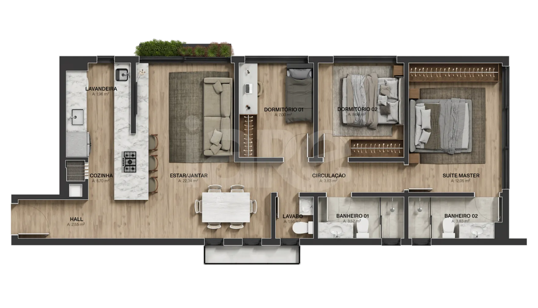 Planta — Apartamento 93,87 m²