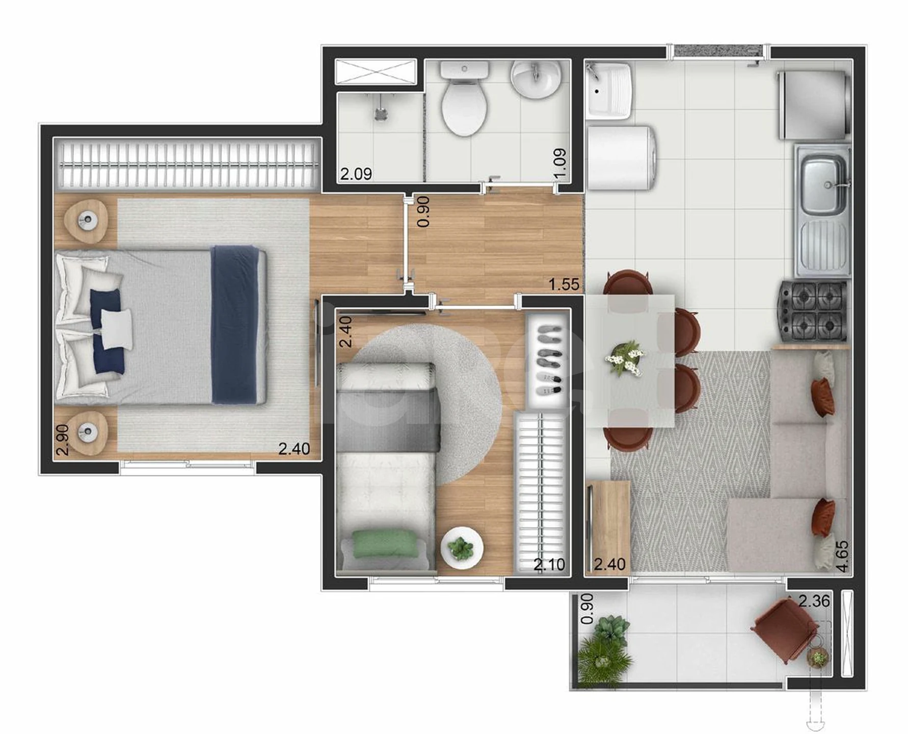 Planta — Apartamento 34,39 m²
