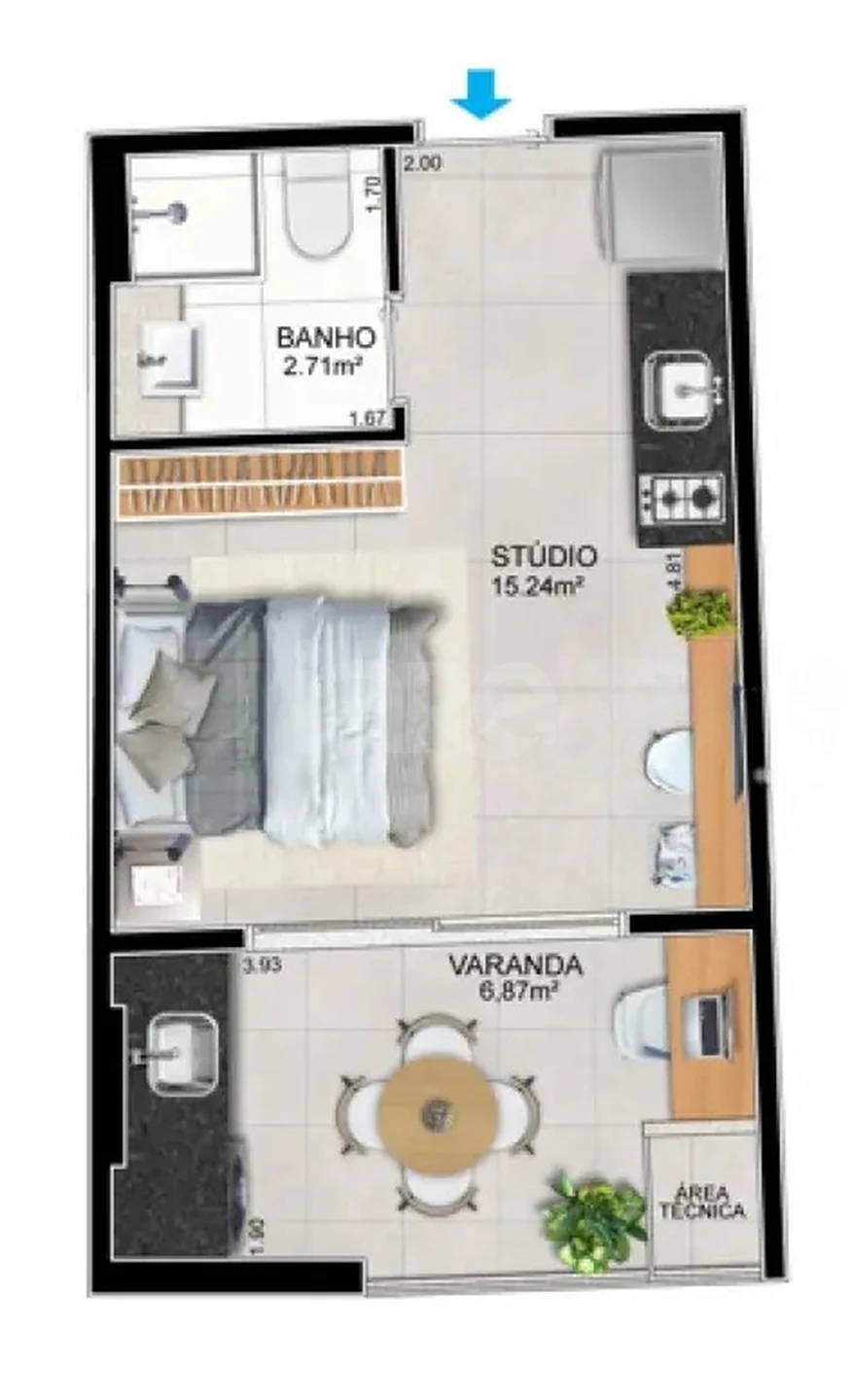 Planta — Studio 28,05 m²