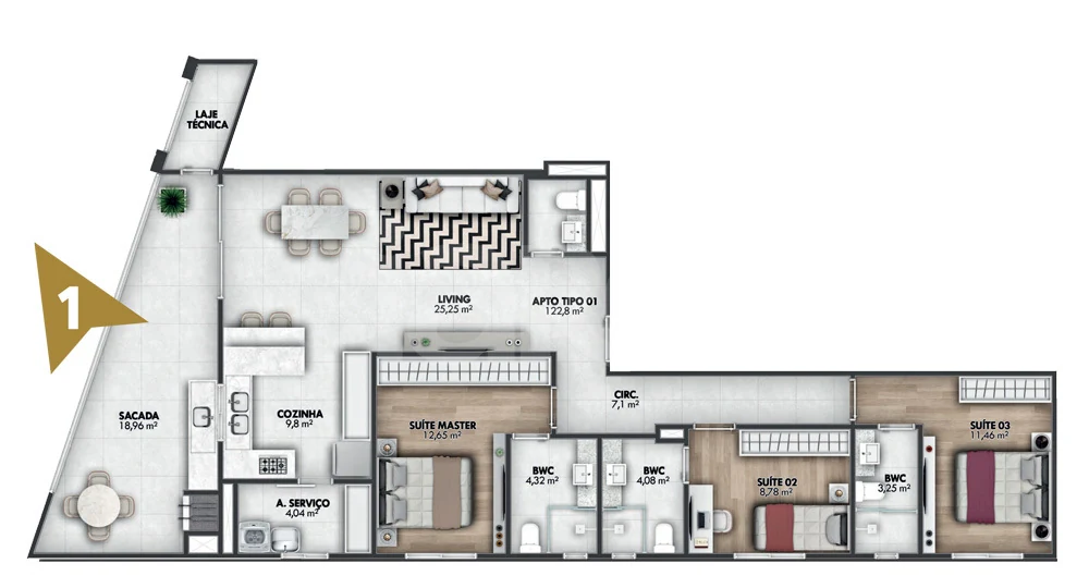 Planta — Apartamento 122,8 m²