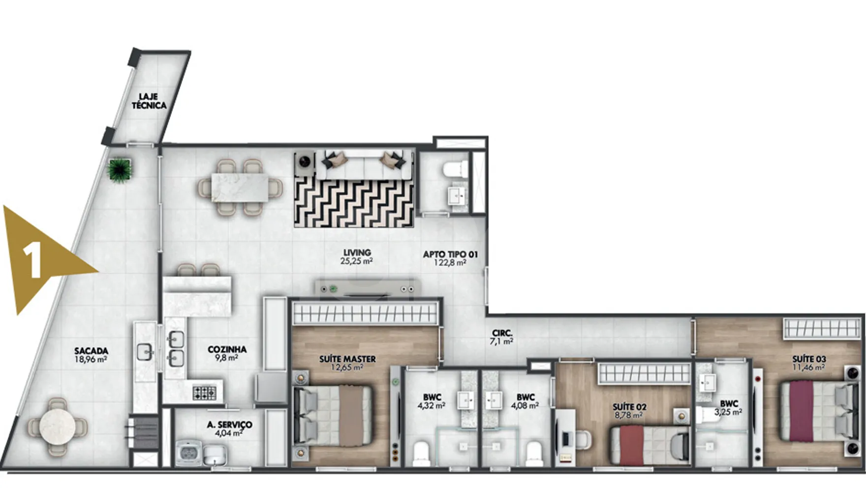 Planta — Apartamento 122,8 m²