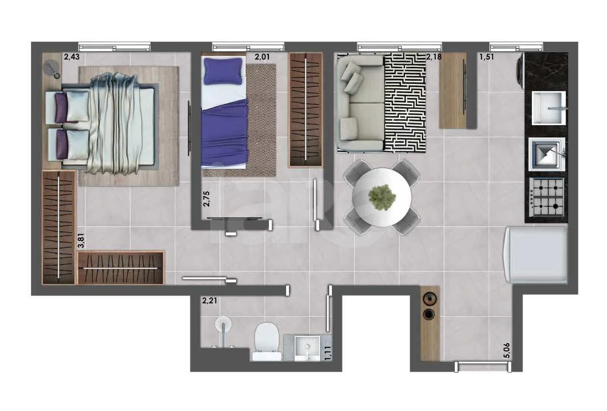Planta — Apartamento 40,73 m²
