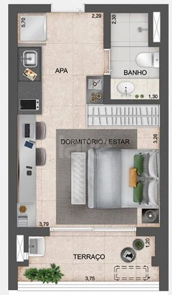 Planta — Studio 29,98 m²