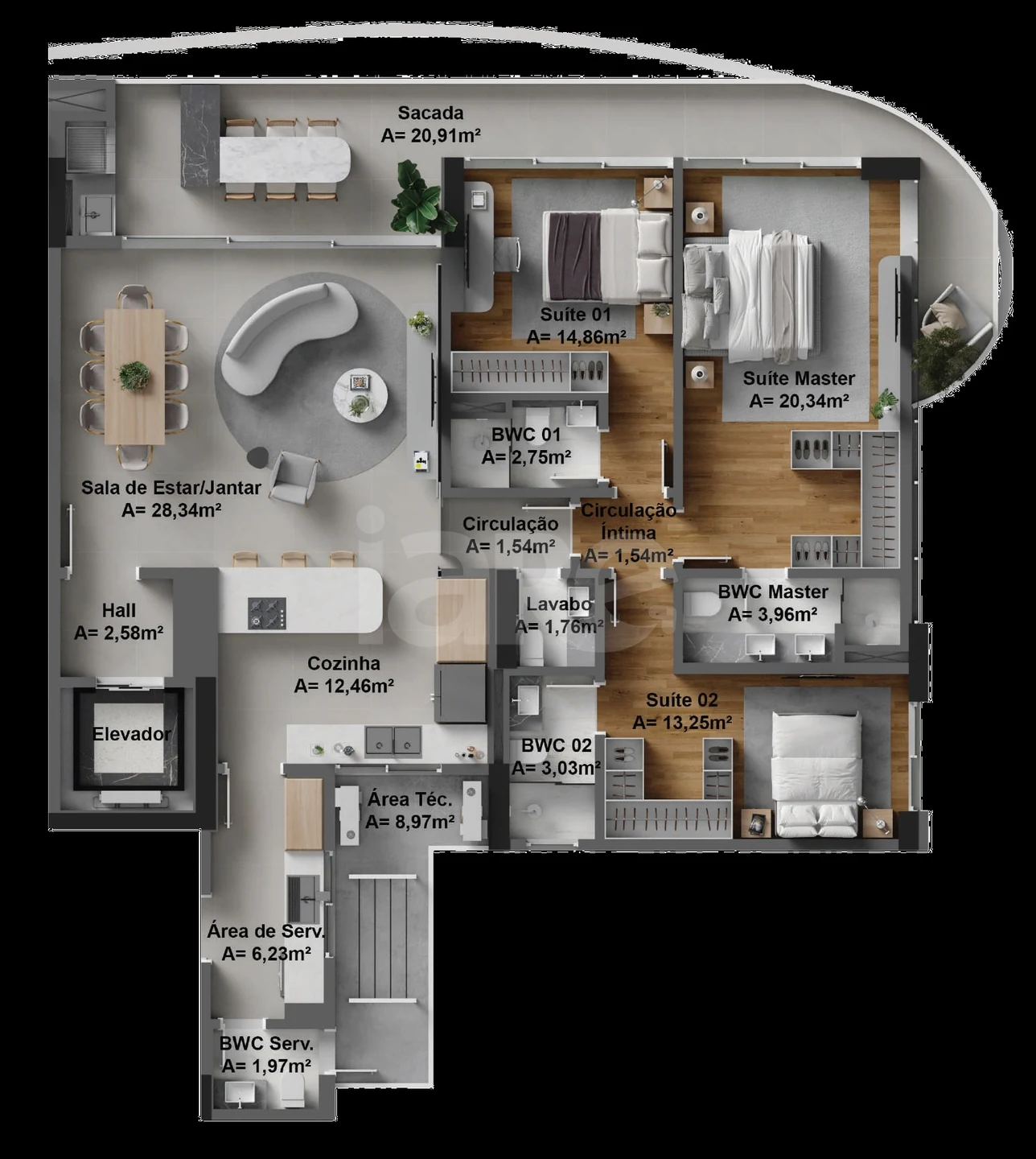 Planta — Apartamento 168 m²