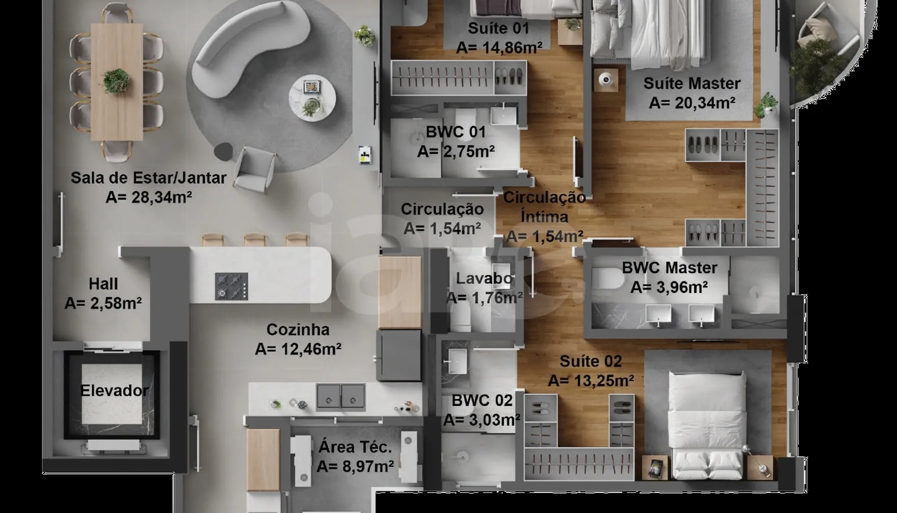 Planta — Apartamento 168 m²