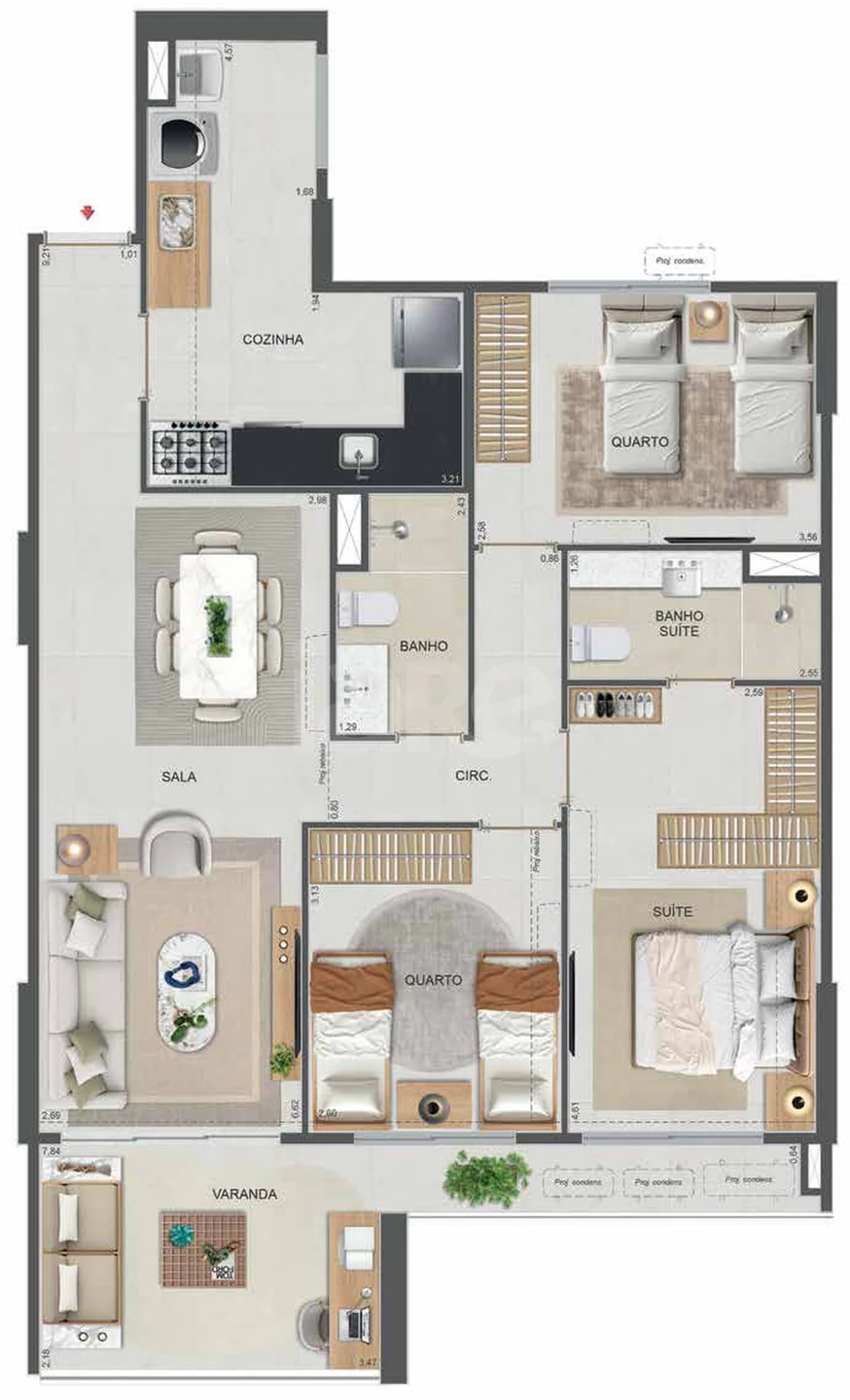 Planta — Apartamento 94,45 m² · 1º pavimento