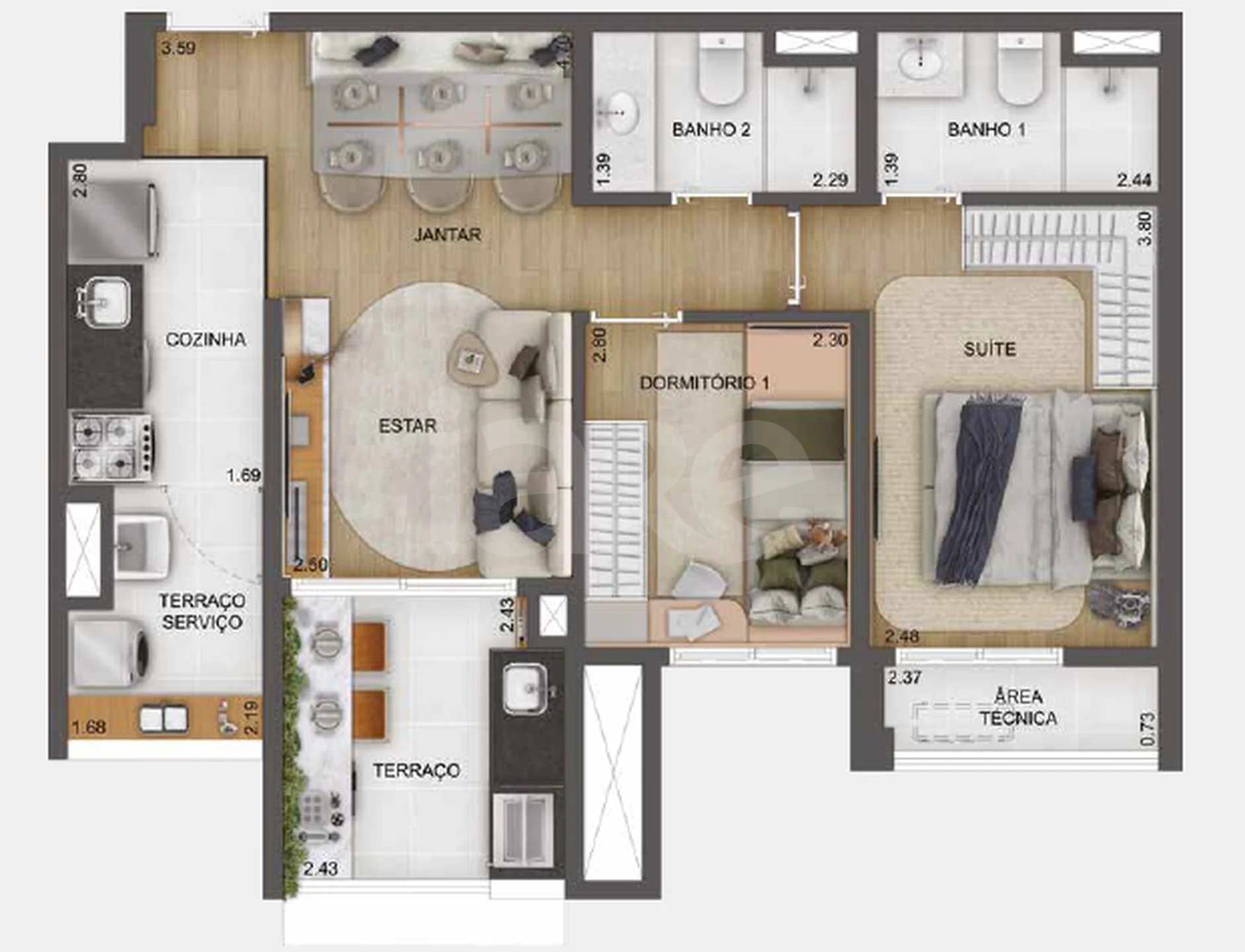 Planta — Apartamento 63,02 m²